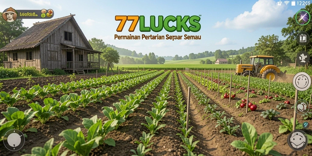 Tangkapan layar gameplay <strong>77LUCKS</strong> menunjukkan kebun indah yang penuh tanaman.