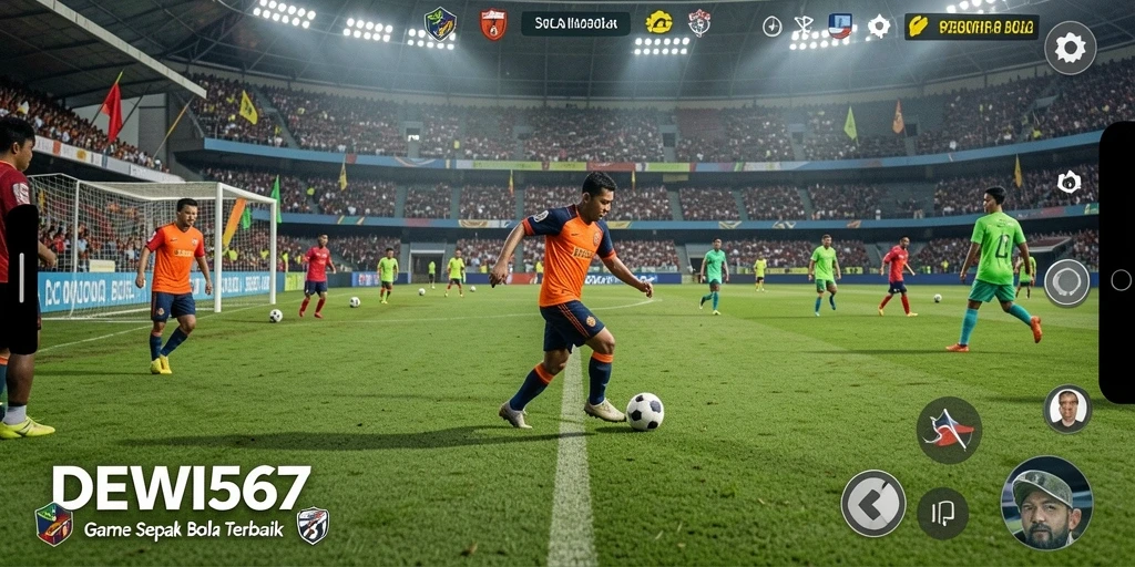 Tampilan menarik gameplay sepak bola DEWI567 dengan aksi seru.