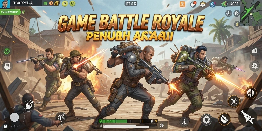 Screenshot menampilkan aksi seru di medan perang Battle Royale yang intens.