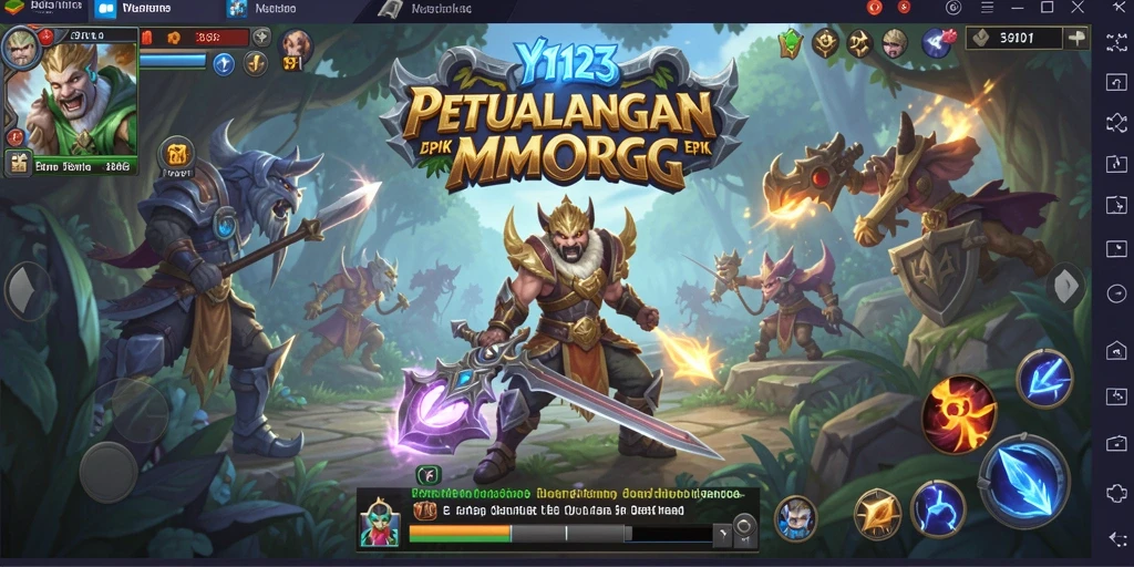 Screenshot utama YY123 menunjukkan aksi seru dalam petualangan MMORPG.